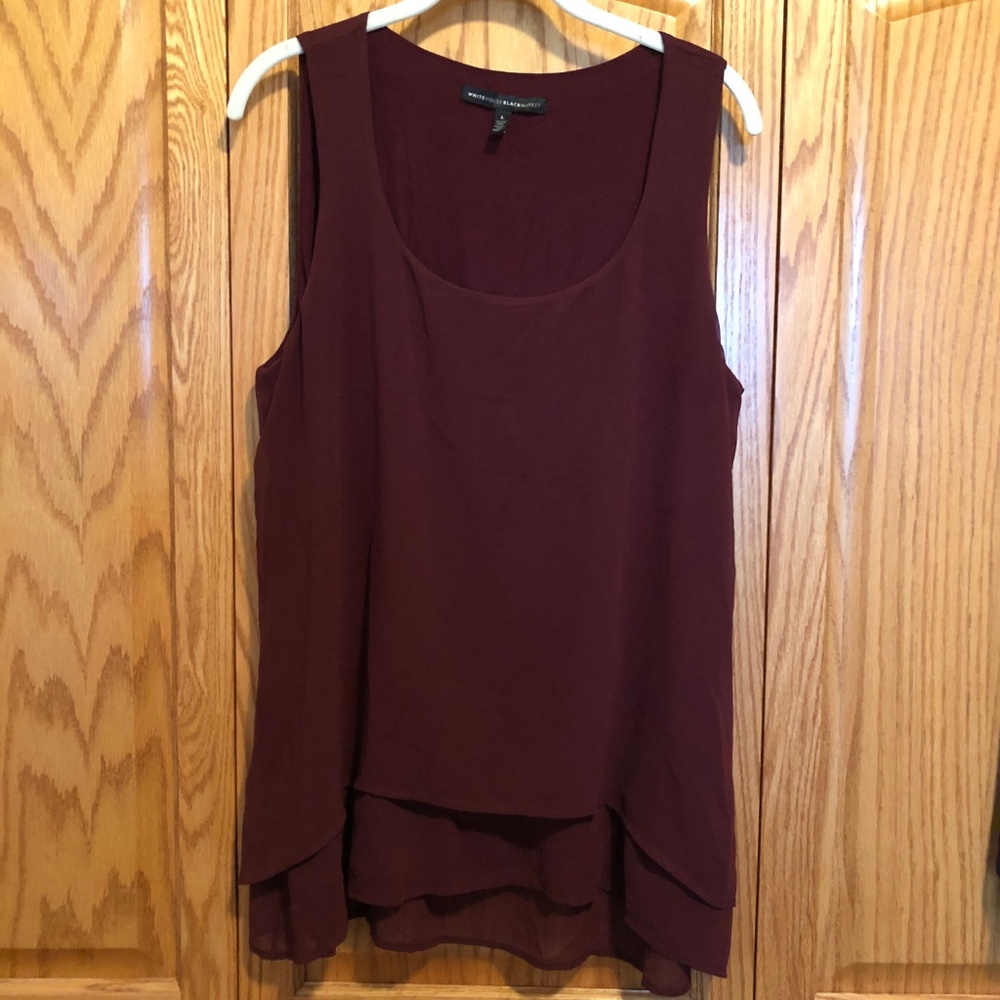WHITE HOUSE BLACK MARKET PURPLE LAYERED TOP SZ L